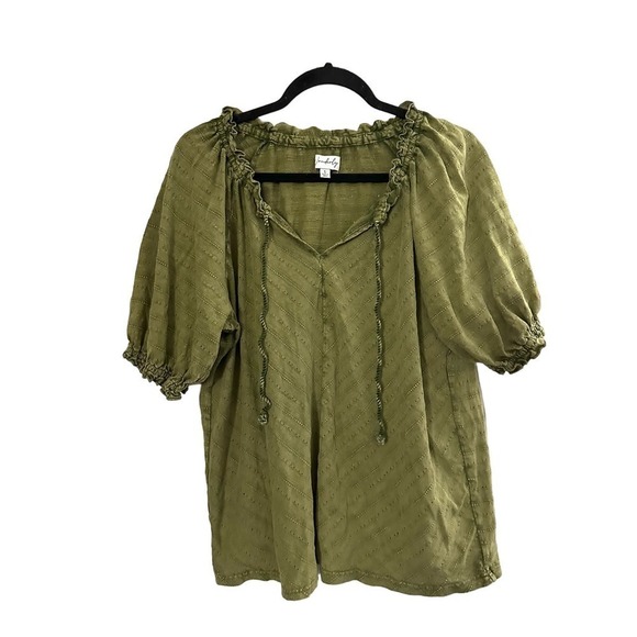 Wonderly Army Green Short Sleeve Boho Peasant Top Blouse - Small - Picture 1 of 4